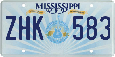 MS license plate ZHK583