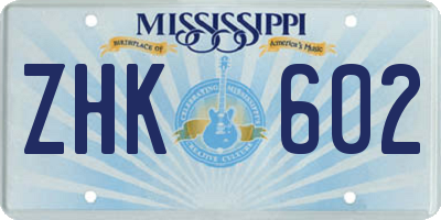MS license plate ZHK602