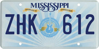 MS license plate ZHK612