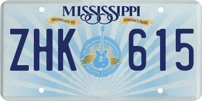 MS license plate ZHK615