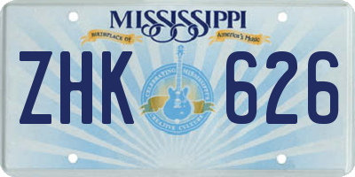 MS license plate ZHK626