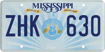 MS license plate ZHK630