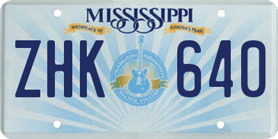 MS license plate ZHK640