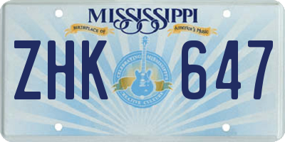 MS license plate ZHK647