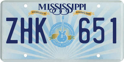 MS license plate ZHK651