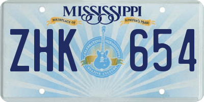 MS license plate ZHK654