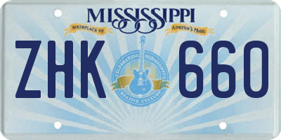 MS license plate ZHK660