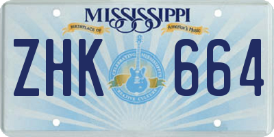 MS license plate ZHK664