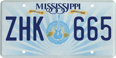 MS license plate ZHK665