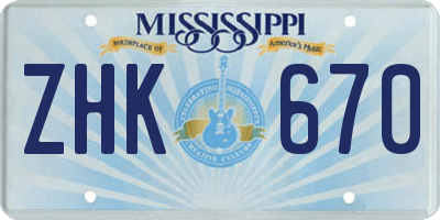 MS license plate ZHK670