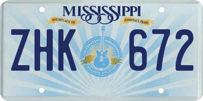 MS license plate ZHK672