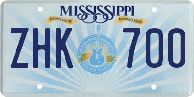 MS license plate ZHK700