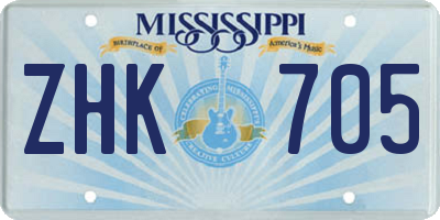MS license plate ZHK705