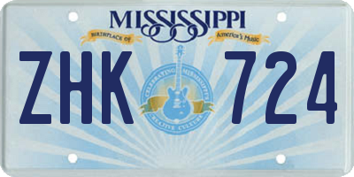MS license plate ZHK724