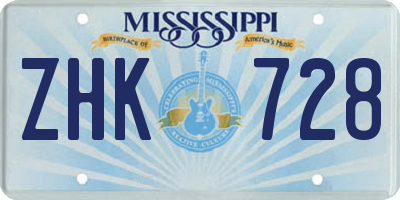 MS license plate ZHK728