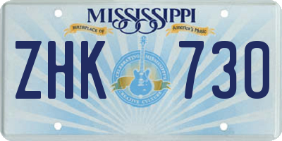 MS license plate ZHK730