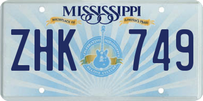 MS license plate ZHK749