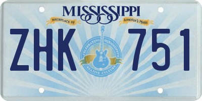 MS license plate ZHK751