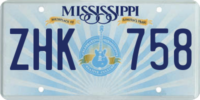 MS license plate ZHK758