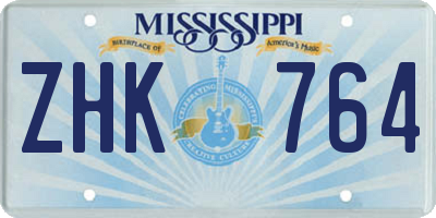 MS license plate ZHK764