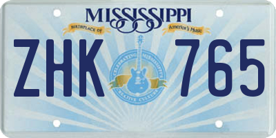 MS license plate ZHK765