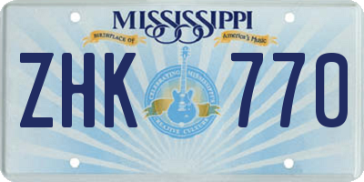 MS license plate ZHK770
