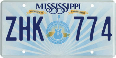 MS license plate ZHK774