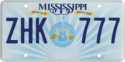 MS license plate ZHK777