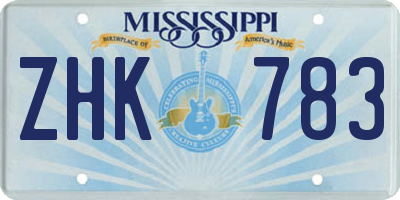MS license plate ZHK783