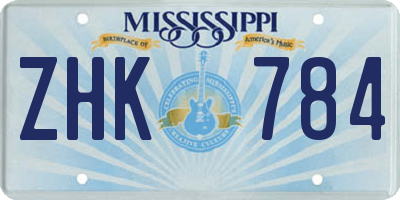MS license plate ZHK784