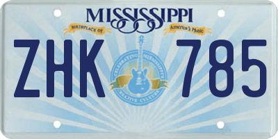 MS license plate ZHK785
