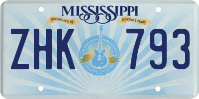 MS license plate ZHK793
