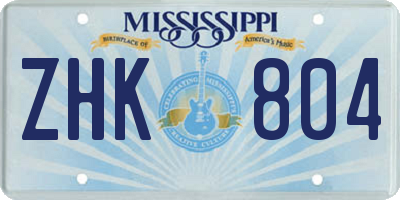 MS license plate ZHK804