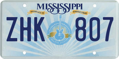MS license plate ZHK807