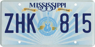 MS license plate ZHK815