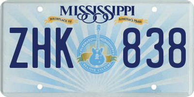MS license plate ZHK838