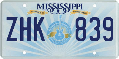 MS license plate ZHK839