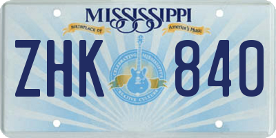 MS license plate ZHK840