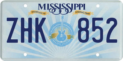 MS license plate ZHK852