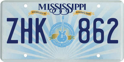 MS license plate ZHK862