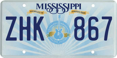 MS license plate ZHK867