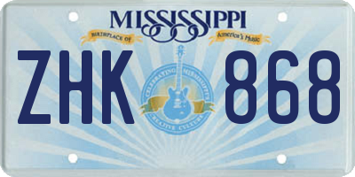 MS license plate ZHK868
