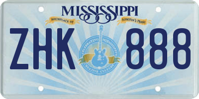 MS license plate ZHK888