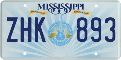 MS license plate ZHK893