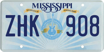 MS license plate ZHK908