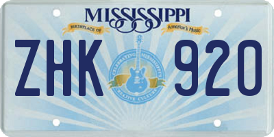 MS license plate ZHK920