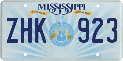 MS license plate ZHK923
