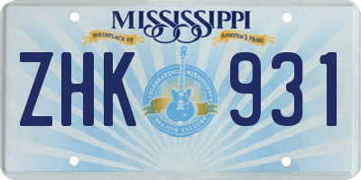 MS license plate ZHK931