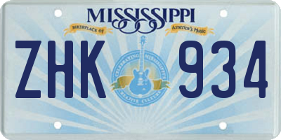MS license plate ZHK934