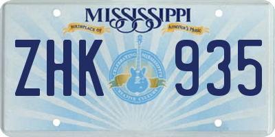 MS license plate ZHK935